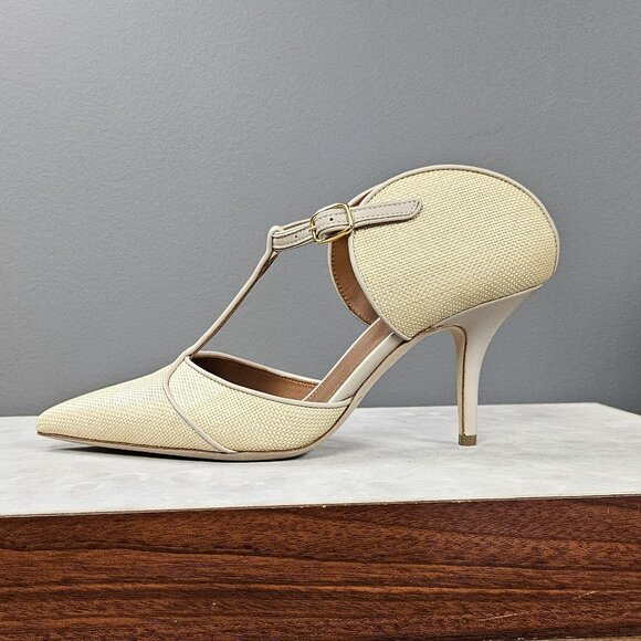 Malone Souliers Cream Linen Stilettos - Picture 5 of 6